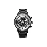 Черный корпус, серебристый циферблат, черный стальной браслет