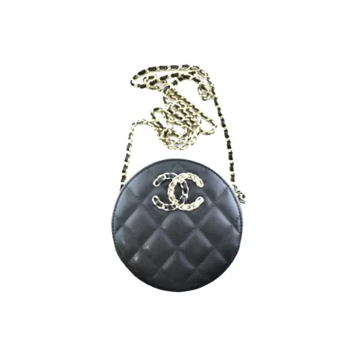 CHANEL Икорный Телячья кожа Круглая Сумка Сумка через плечо Женская Черная