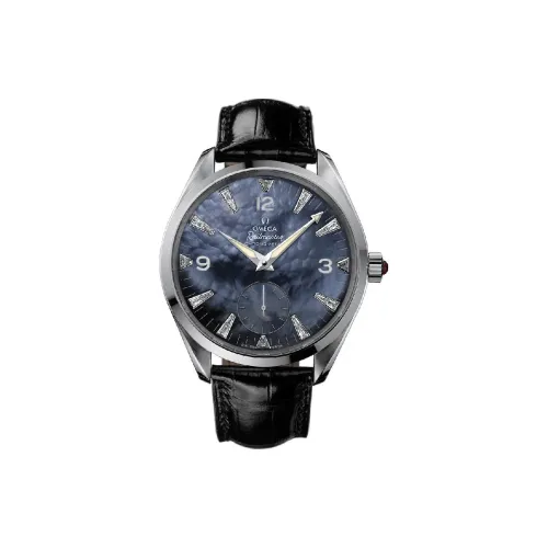 OMEGA Мужские часы с ручным заводом Механизм Часы 49,2 мм Синий циферблат Корпус из нержавеющей стали Кожаный ремешок