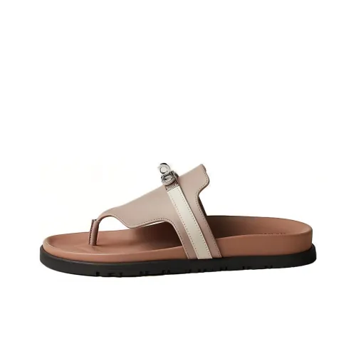 HERMES Резина Подошва Шлепанцы Женские Коричневые