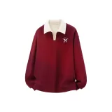 [Color Block Turn-down collar] Бордовый (с нежным кружевным логотипом на груди)