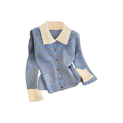 Cypress House Синий Серый Полосы Женский Трикотаж