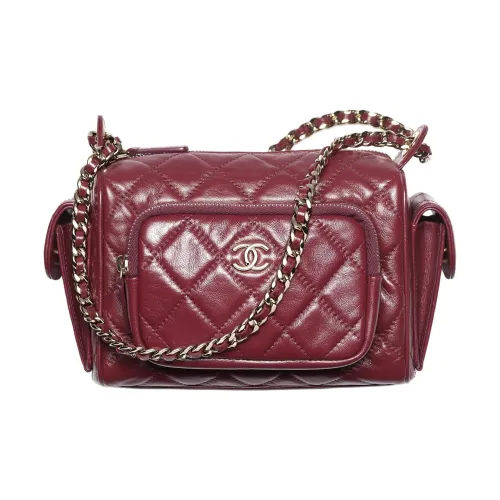 CHANEL Блестящий Wrinkle Овечья шкура Camera Сумка Сумка через плечо Маленькая Женская Сумка Бургунди