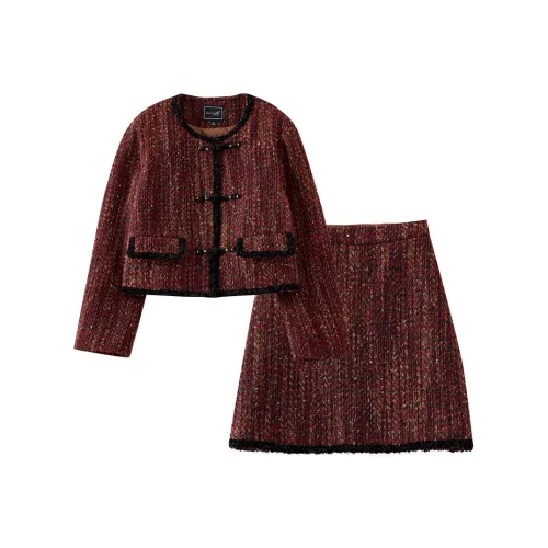 OUNIXUE Темно-красный женский комплект с юбкой