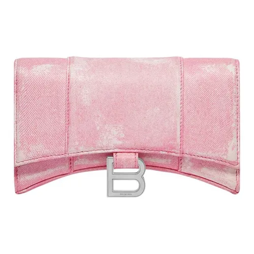 Balenciaga HOURGLASS Деним Овечья шкура Сумка Hourglass Сумка через плечо Кошелек Женские Розовый