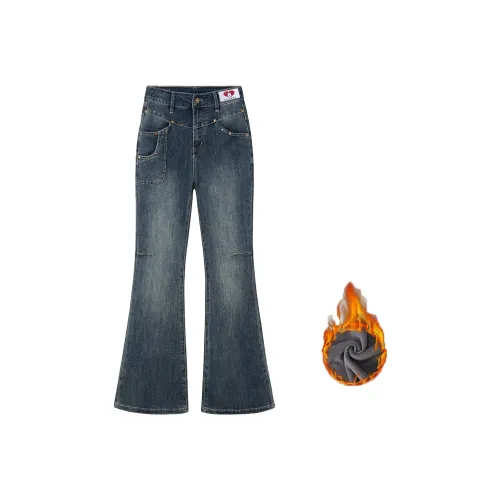 SNOOPY Винтажный синий с флисовой подкладкой женские джинсы