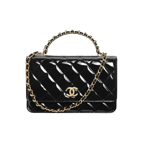 CHANEL Лакированная кожа и золото металл Kelly Сумка через плечо через плечо кошелек маленький женский черный