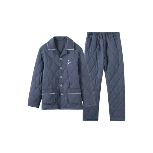 Devanro Формальная одежда Синий Трикотажная ткань Брушированный Комплект пижам Кофейный Угольный Тройной слой Термический Мужской комплект пижам