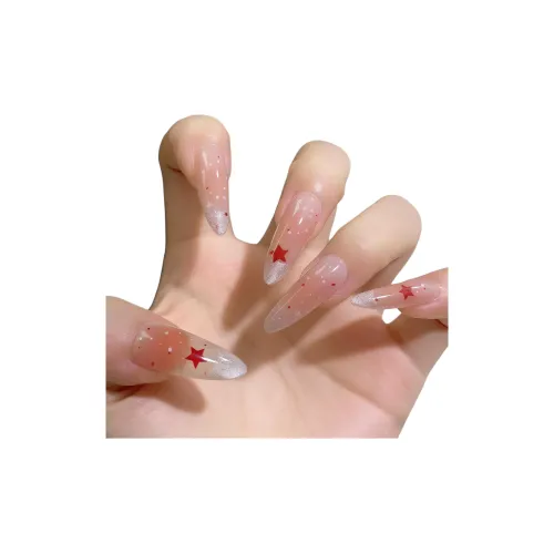 T Z Кошачий глаз Красный Звезды Премиум Hand made Наклеки для ногтей Nail Art Tips For Nail Wear Миндаль Длинный Телесный Градиентный Стиль Instagram