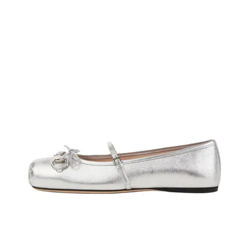GUCCI Застежка Horsebit Планшет Мэри Джейн Туфли Женские Серебристые