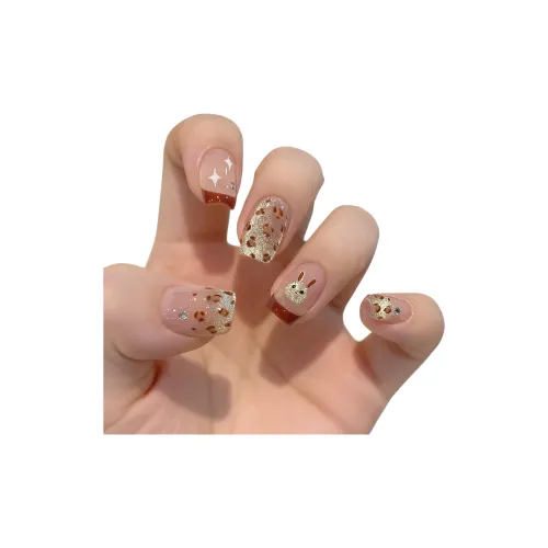 T Z Леопардовый принт Французский Кошачий глаз Осень и зима False Nail Короткий Стиль Майярд Цвет Градиентный Flashing