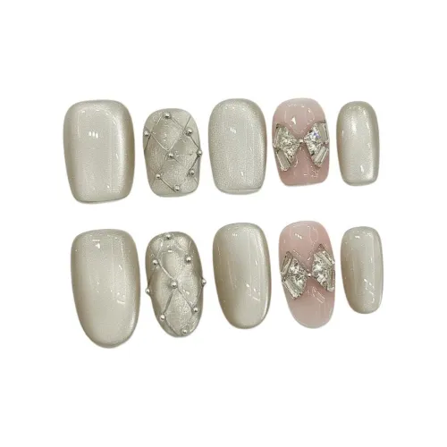 XIAMEIYU Lilac Ромб Узор Циркон False Nail Короткий Квадрат Gold Nude Кошачий глаз