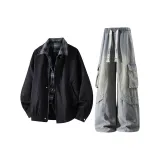 Чёрный топ + жёлтые грязные штаны