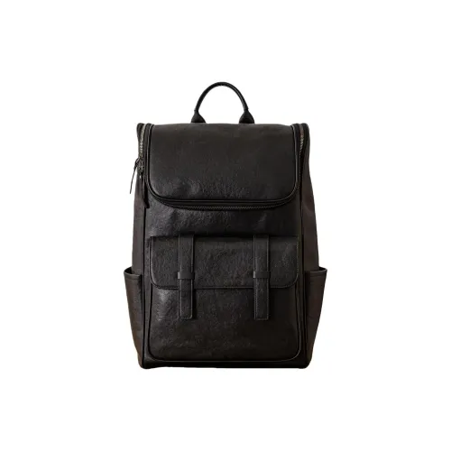Back Step Первый слой Растительное дубление Коровья кожа Рюкзак Унисекс Черный