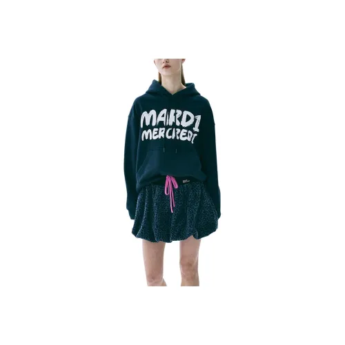 MARDI MERCREDI Fw25 HOODY BRUSH LOGO Контрастность Темно-синий Белый Свитшот Женские