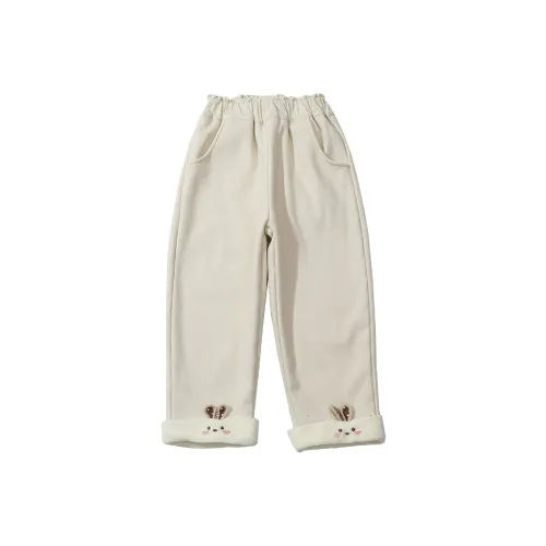 SHIBU Hanzi Одежда High Oтскок Кролик Вышивка С флисовой подкладкой Брюки Бежевый Предшкольные Тренировочные Штаны