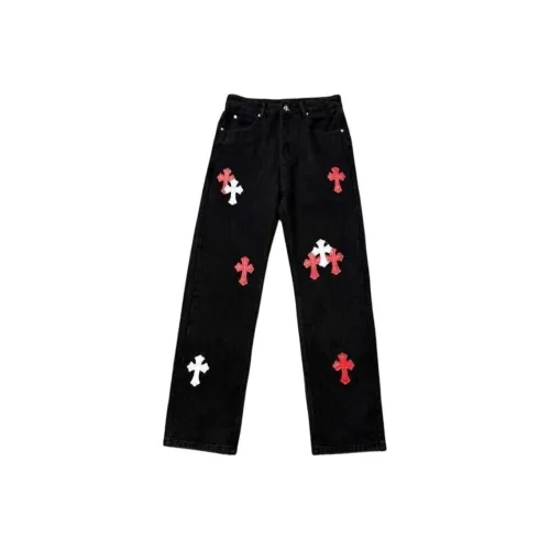 PLQV Красный[Черный красный белый Кожа] Мужские Джинсы