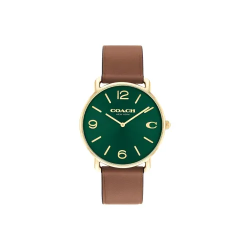 COACH ELLIOT Collection Мужские часы Кварцевый механизм Кожаный ремешок 41 мм Зеленый циферблат