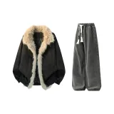 Чёрный топ + чёрные серые штаны