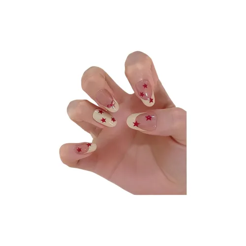 T Z Горячая девушка Городской CHIC Позиционирование стиля Сливочный False Nail Миндаль Укороченный MID Длина Белый Телесный Звезды