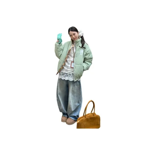 DEDY Светло-зеленый и Желтый Клетка Женские Пуховики