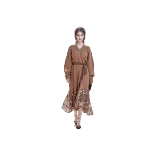 OURUOKE Длинное платье с длинными рукавами женское