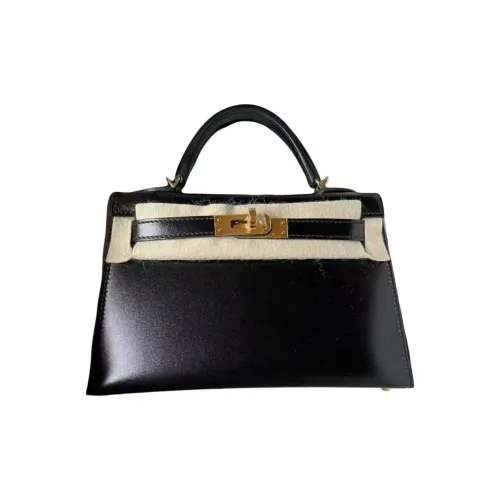 HERMES Mini Kelly 2nd Generation Кожа Коробка Сумка Kelly Сумка Мини Женская 89 Черная
