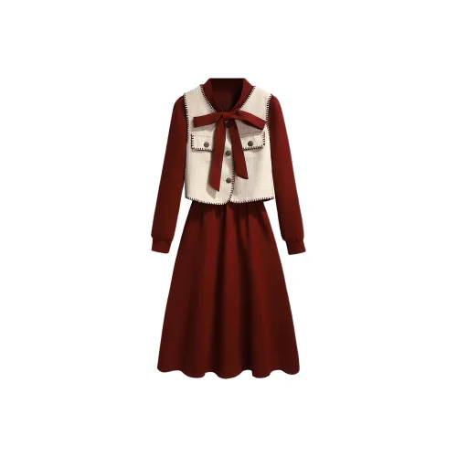 DITB Винтажный красный женский комплект с юбкой