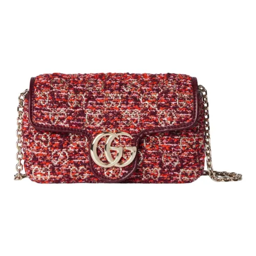 GUCCI GG Marmont Твидовая кожа Сумка через плечо Мини Женская Красная
