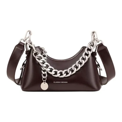 OUBOTE Сумка через плечо из коровьей кожи стандартная женская винно-кофейного цвета