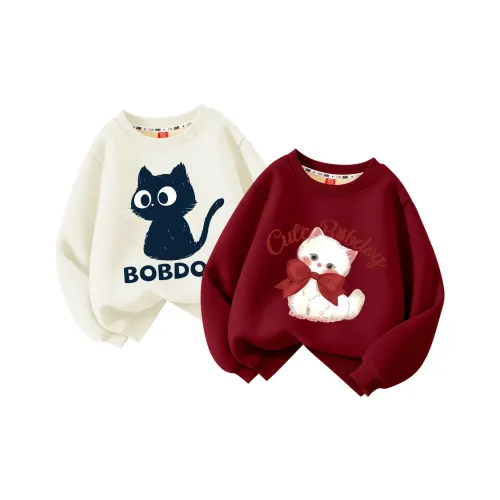 BOBDOG [Утолщенный и с флисовой подкладкой] Stupid Кошка Babu Слоновая кость + Элегантный Babu Вино Красный KIDS Свитшоты