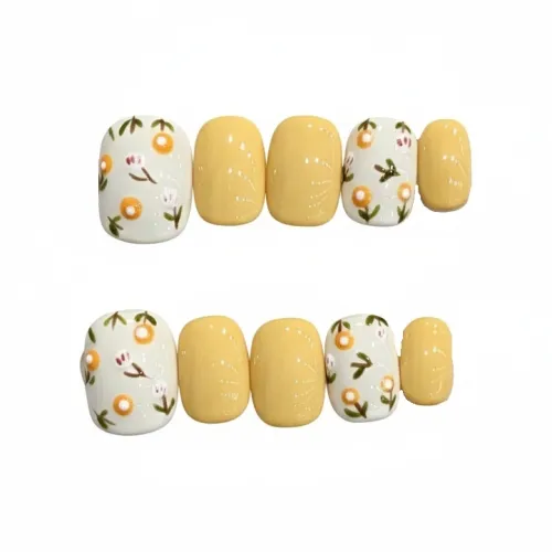 Rui Jin Spring Share Маленький Желтый Цветок False Nail Короткий Желтый Однотонный Милый 18мм