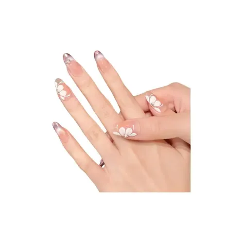 XIAMEIYU Фиолетовый Ледяной Цветочный дизайн Французский Улыбка Кошачий глаз False Nail Овал MID Длина (размер в длину) Фиолетовый градиент Coquette 23mm