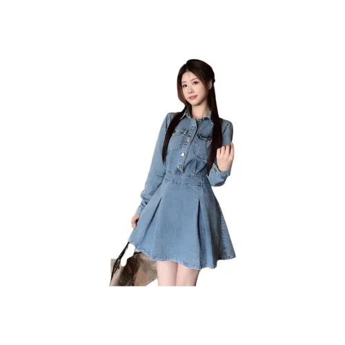 SEAR OFFICIAL Синий Женские Длинные Платья с Рукавами