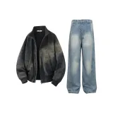 Чёрная куртка + синие штаны