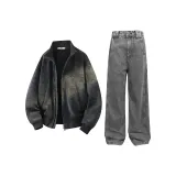 Чёрная куртка + серые штаны