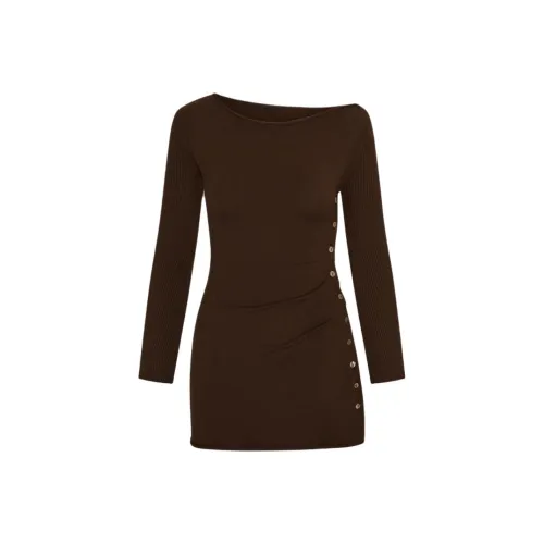 FRANKIES BIKINIS Эльза Off The Плечо Мини Платье Длинный Рукав Платье Женские