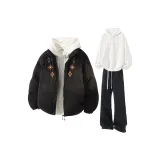 Чёрный+Белый Свитшот+Чёрные Спортивные Штаны