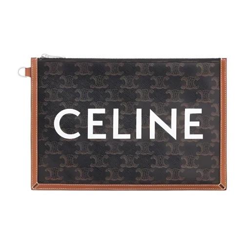 CELINE Triomphe Коровья кожа Обметка Клатч Маленький Мужской Рыжевато-коричневый