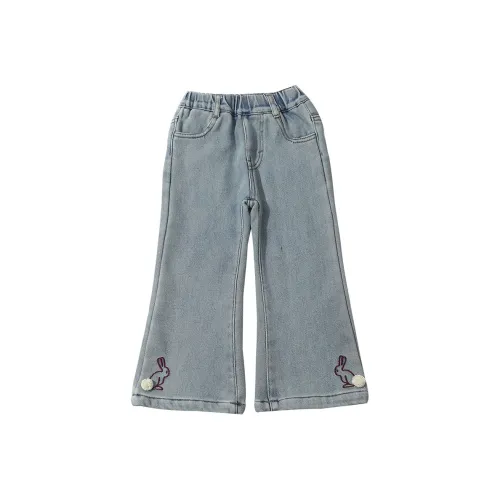 SHIBU Le Сяо KZ55153 Обхват низа штанины Ржаво-красный Кролик Расклешенный Джинсы Цвет изображения Пре-школа Джинсы