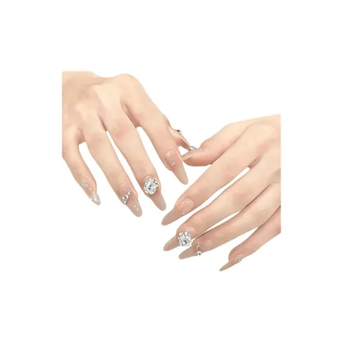 T Z Премиум Feel Flashy Принцесса Роскошь False Nail MID Длина Миндаль Телесный Румяна Stain Стразы Embellished