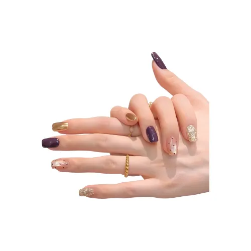 T Z Осень и зима Кошачий глаз Стиль принцессы False Nail Короткий Фиолетовый золотой Jump Цвет Сверкающий