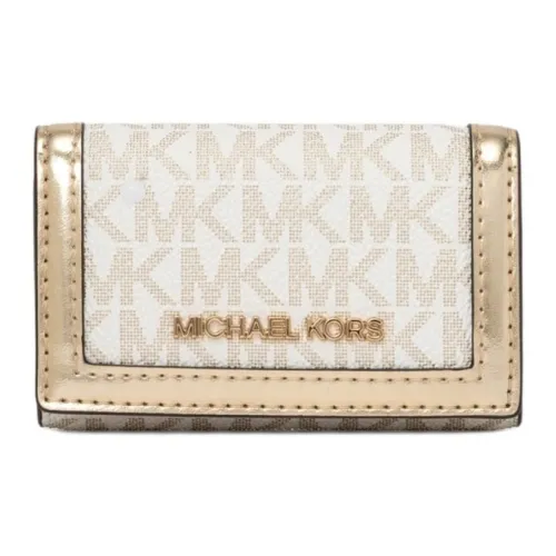 MICHAEL KORS Jet Set Travel Покрытый холст Key Pouch Маленький Женский Оптический белый и Светлое золото