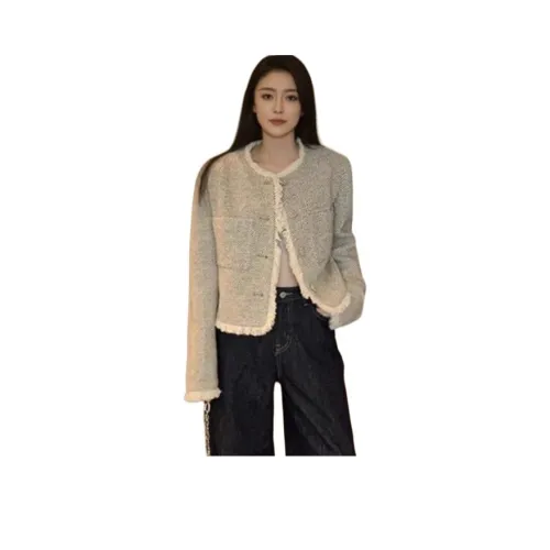 OURUOKE Светло-серый Женский Короткий Пальто