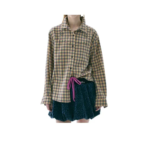 MARDI MERCREDI Fw25 Western Рубашки Glen Check Шипы_Yellow Shirt Женские