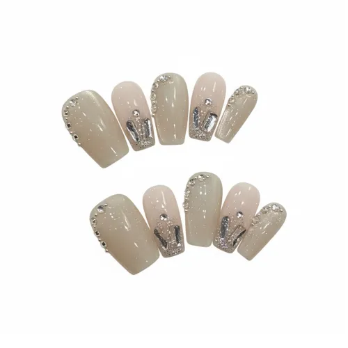 Rui Jin Осветляющий Лунный Кошачий глаз False Nail MID Длина (размер в длину) Свет Однотонный Стразы Украшенный 20 мм