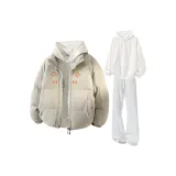 Светло-серый + белый свитшот + бело-серые спортивные штаны