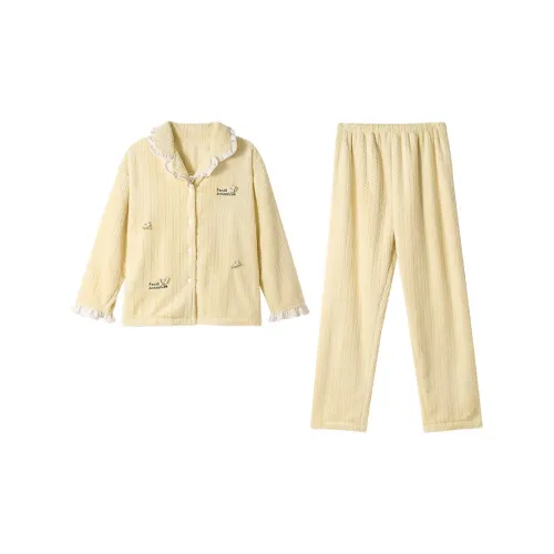 XIAFENYAN Теплый Желтый Женский Пижамный Комплект