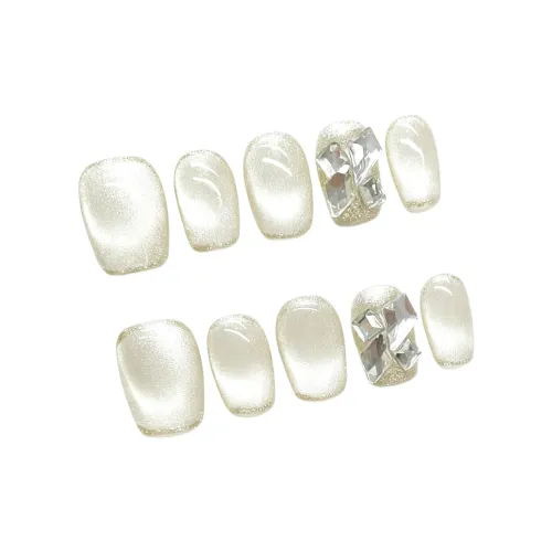 Rui Jin Осветляющий Glass Beads Cat Eye Ручная работа Искусственный Ногтик Укороченный Короткий LADDER Яркий Однотонный Милый 16mm