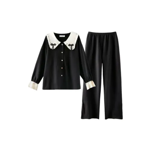 MIMOSA CHUR Peter Pan Воротник Черный Бант Женские Пижамные Комплекты